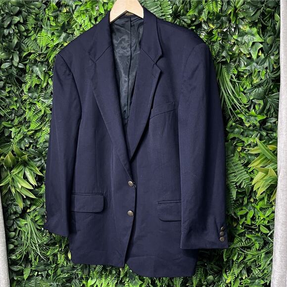 VINTAGE OSCAR DE LA RENTA Jacket Men 44S Blue Blazer 100% Wool Sport Coat Lined - Picture 1 of 11